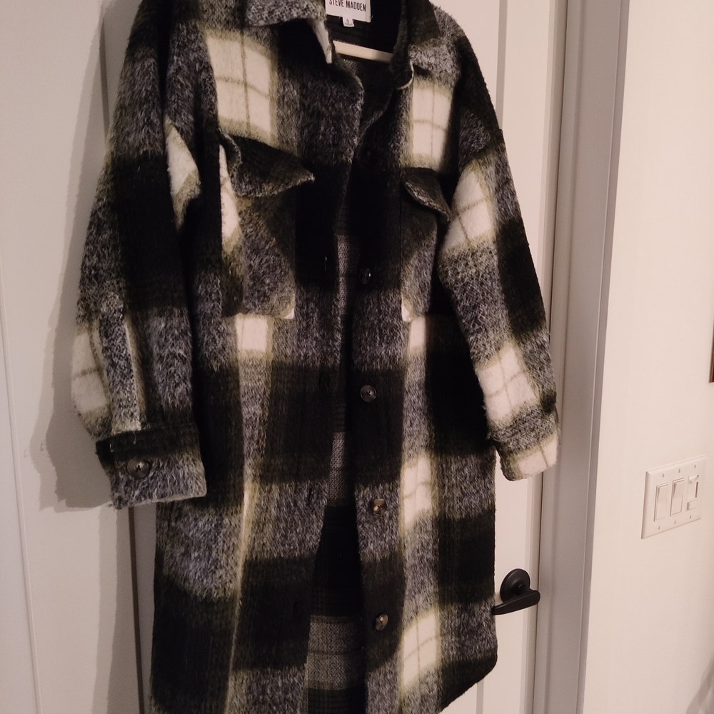 Steve Madden Black and White Plaid Utility Jacket